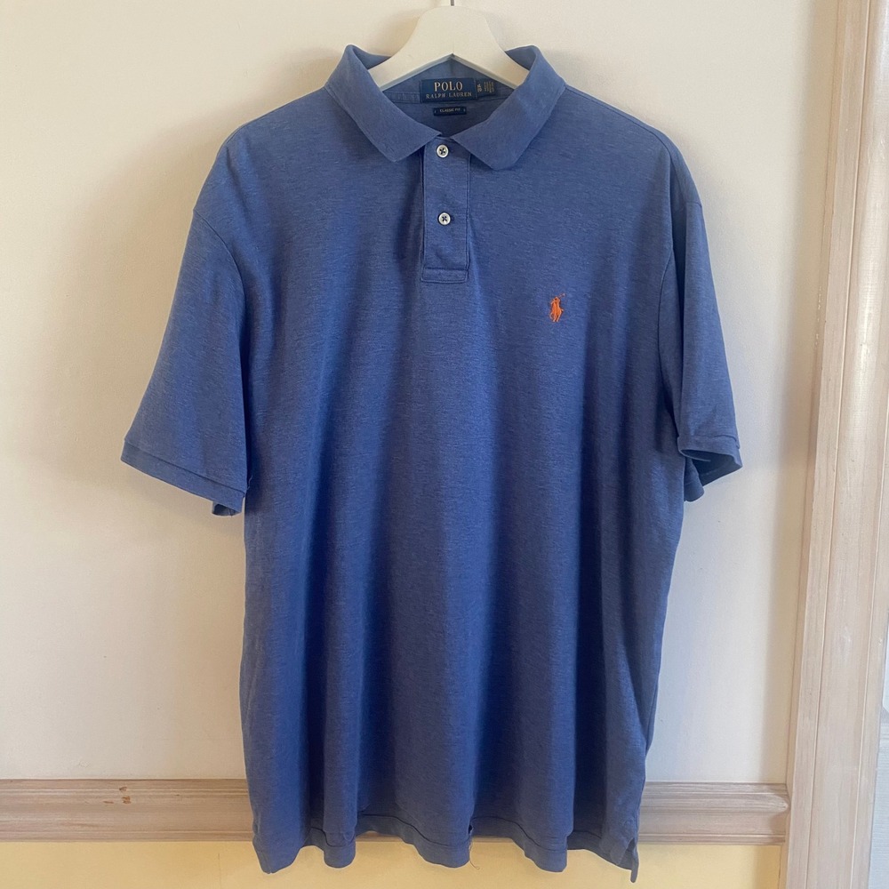 Polo Ralph Lauren Men's‎ Classic Fit Blue Heathered Polo Shirt XL